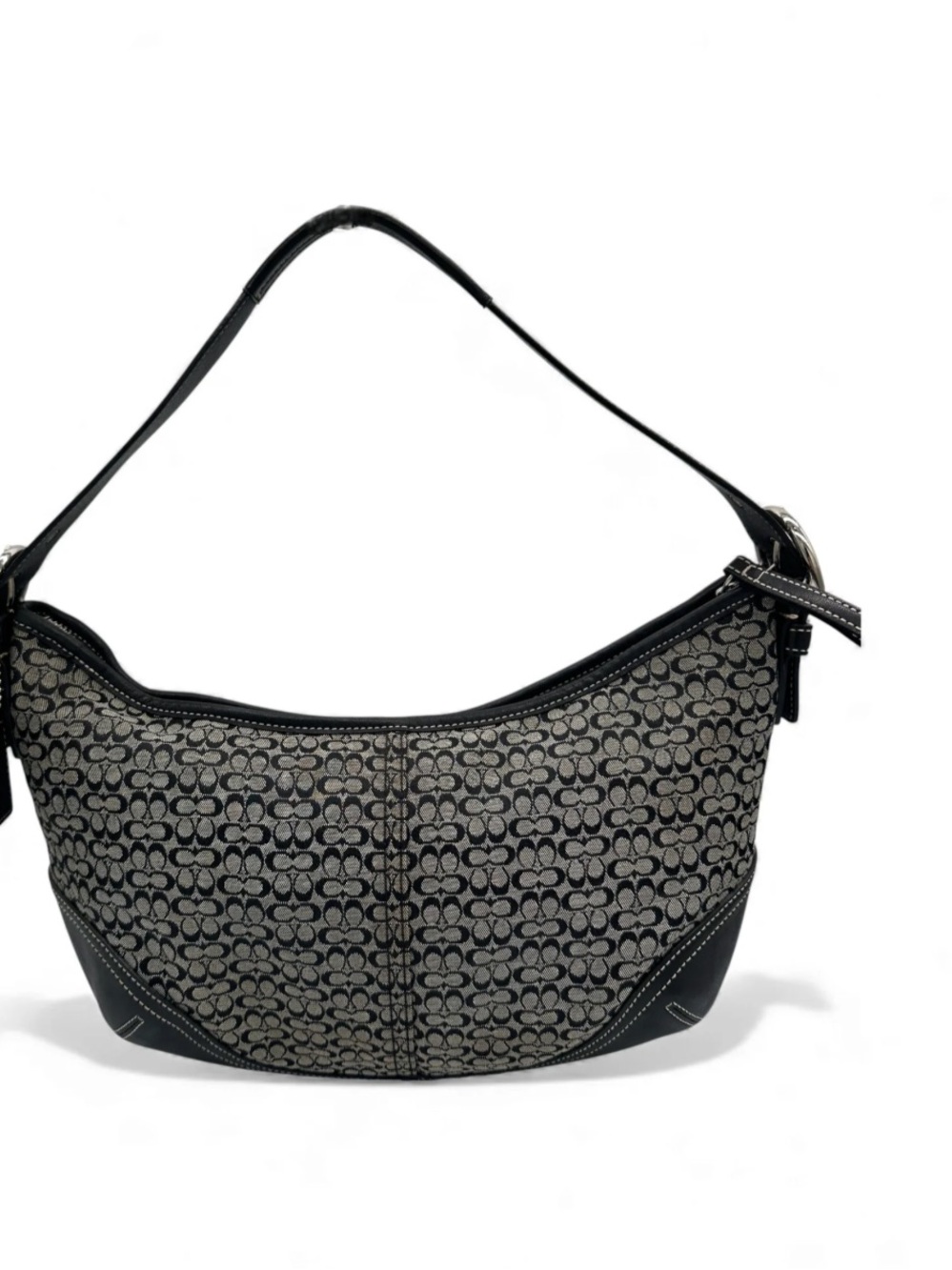Coach Black and Gray Signature Croissant Shoulder Bag